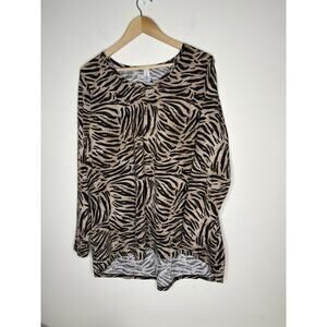 Lularoe Womens Top 3XL Tunic Long Sleeve Asymmetric Tan Animal Print Casual